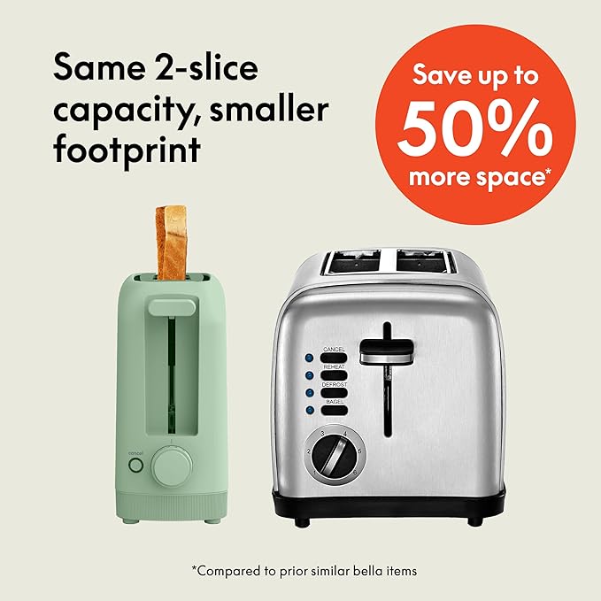 bella Fits-Anywhere™ 2-Slice Slim Toaster, Long Slot & Extra Wide, Seaglass