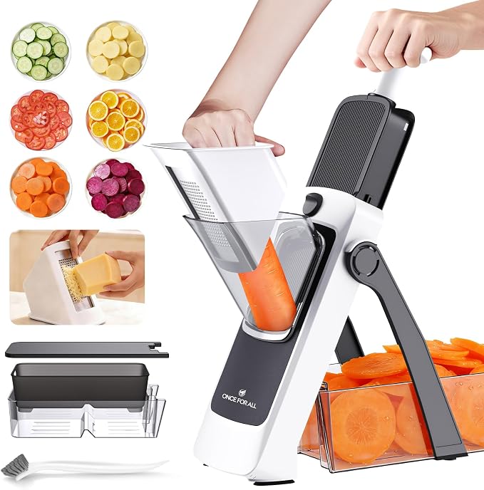 ONCE FOR ALL Safe Mandoline Slicer For Kitchen, Food Veggie Slicer, Gray | 4th Gen, Adjustable Thickness 0.1-8 mm Vegetable Slicer For Food, Fruit Slices, Potato Chips, Fast Meal Prep, Only Slicer