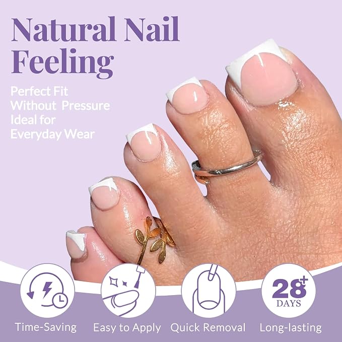 160pcs French Tip Toe Nail Press ons - Nude Press on Toenails for Women, Full Cover Toe Press on Nails with Adhesive Tabs, Fake Toenails Tips