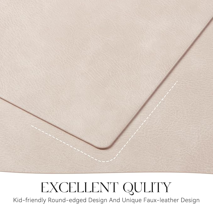 MOSAYT Vinyl Placemats Set of 6-12 X 17 Inch - Faux Leather 100% Waterproof Oil-Proof Wipeable PU Place Mats, Heat Resistant Reversible Table Mats for Kitchen, Dining, Outdoor, Beige