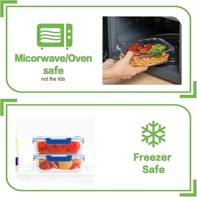 HOMBERKING 24pc Glass Food Storage Containers with Lids, Glass Meal Prep Containers, Airtight Bento Boxes, BPA Free & Leak Proof, Pantry Kitchen Storage(12 lids & 12 Containers) - Deep Blue