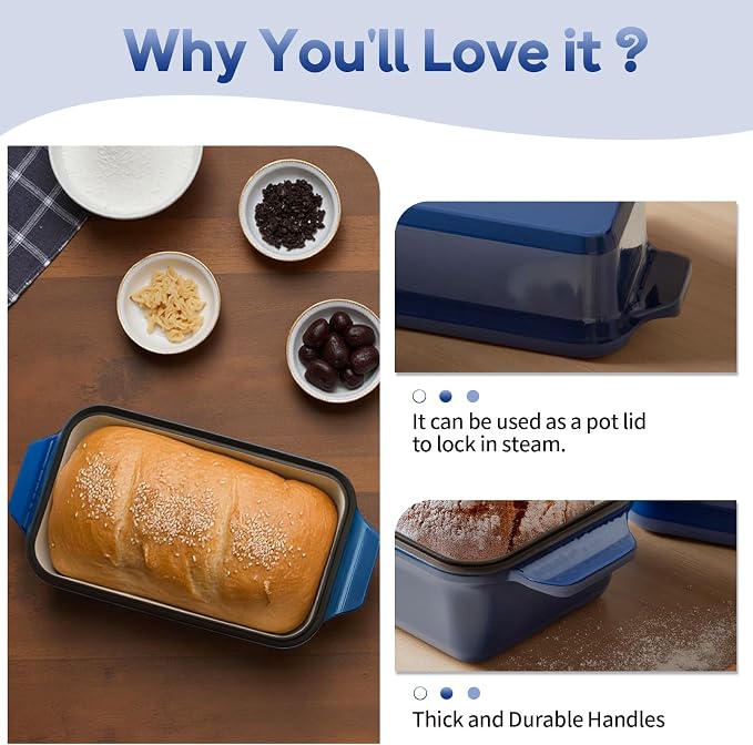 Enameled Cast Iron Dutch Oven for Bread Baking, 9×5 Dutch Oven Pot with Lid, 2 in 1 Sourdough Bread Pans for Baking with Lid, Roasting & Braising, Easy Release, Oven & Induction Safe (4.2 QT,Blue)