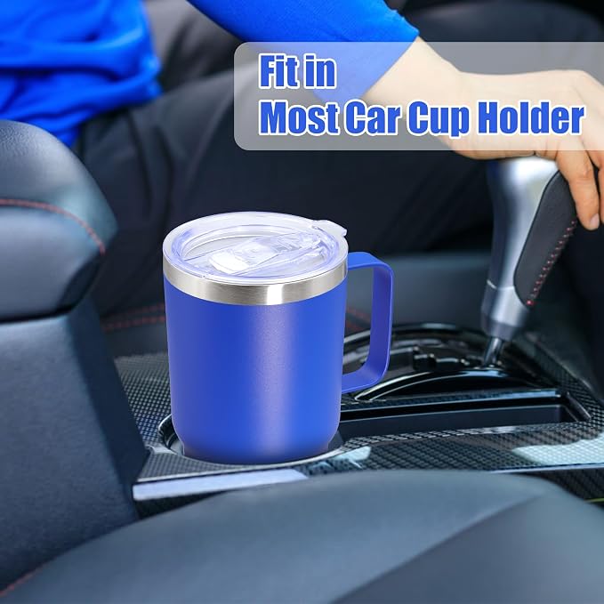 20 oz Tumbler with Handle Coffee Tumblers with Lid Travel Mug Dark Blue 12P | 20oz Tumblers with Handle Double-Wall Insulated Vacuum Coffee Mugs Stainless Steel Tumbler with Handles&Lid Dark Blue 12P