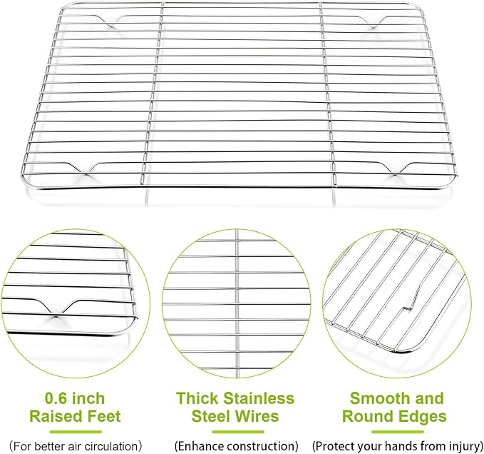 P&P CHEF 11.6" x 9" Cooling Baking Wire Racks Pack of 2, Silver | Stainless Steel Cooling Racks for Cooking Baking Roasting Grilling Drying, Dense Wires & Smooth Edge, Easy Clean & Rust Proof