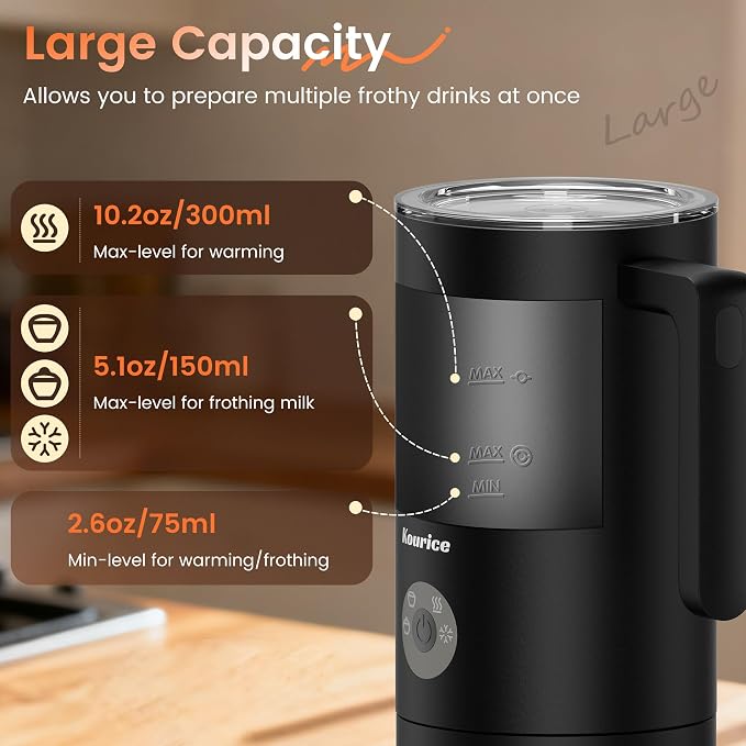 4-in-1 Electric Milk Frother & Steamer – Automatic Frother Machine, Barista-Style Hot & Cold Foam for Lattes, Cappuccinos, Iced Coffee, Quiet, One-Touch, Easy to Clean
