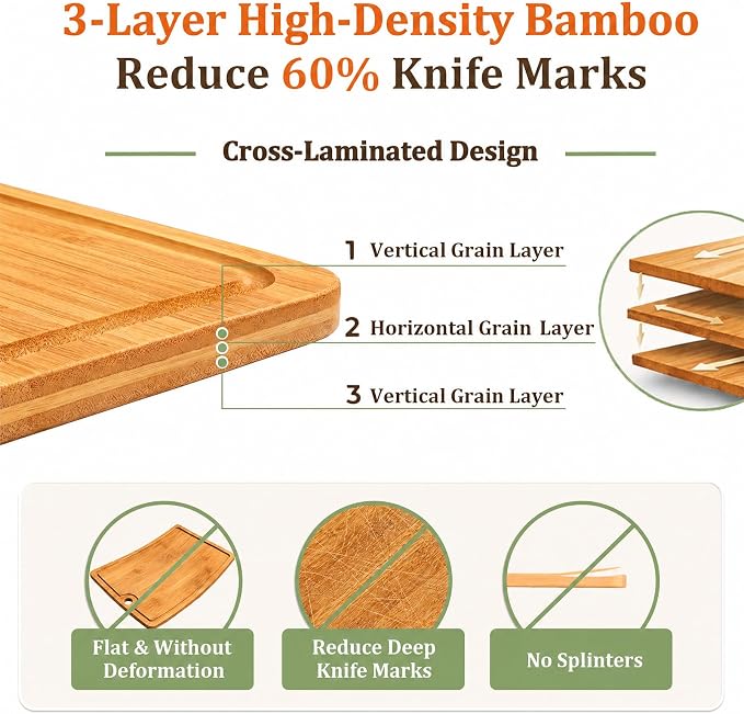 Bamboo Cutting Board, Dishwasher Safe Cutting Board, 14’’L×10.6’’W | Easy Clean & Durable, Apple-Like Weight, Knife-Friendly, Reversible Design for Meat & Veggies. Built for Daily Home Cooks