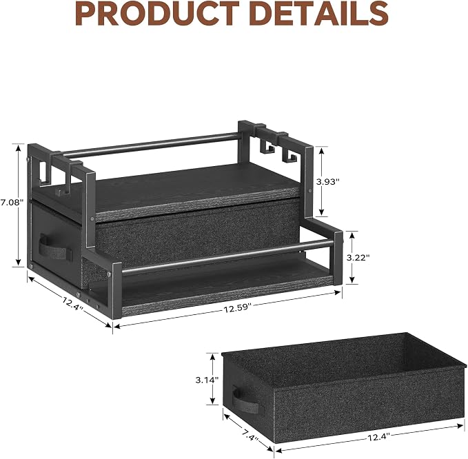Homeiju Coffee Syrup Organizer Rack, 2-Tier Bottle Coffee Bar Accessories | Holder Stand with K Cup Storage Drawer for Coffee bar, Wine Rack , Storage Shelves for Syrup. (Black)