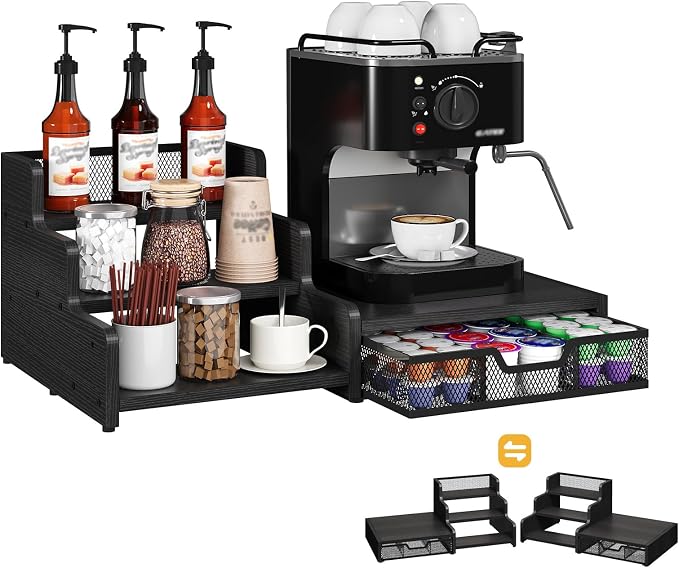 Coffee Station Organizer, 28-Pod K-Cup Holder, Coffee Bar Organizer Black | Coffee Pod Holder Drawer for Countertop,3-Tier Coffee Pod Organizer Stores Pods, Syrups, Cups & Coffee Accessories