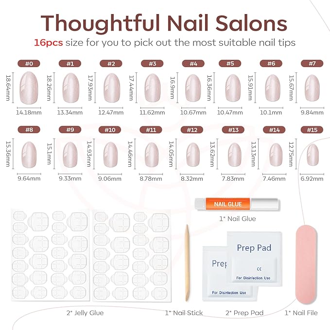 modelones Cat Eye Press on Nails, Short Oval Fake Nails Kit Nails Press Ons | with Nail Glue, Adhesive Tabs, Nail File, Prep Pad, Manicure Stick, 32Pcs 16Sizes, Summer Women Girl Gift