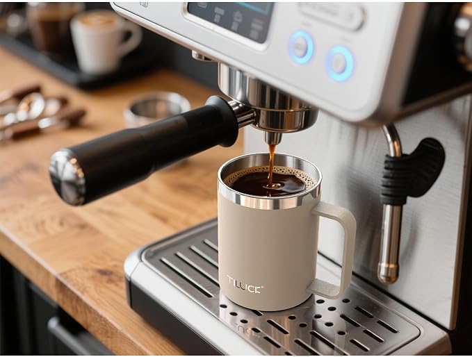 TILUCK 12 oz Insulated Coffee Mug with Lid and Handle | BPA-Free Lid, Double-Wall Vacuum Insulation, Stainless Steel Coffee Cup, Dishwasher Safe Mug for Hot & Cold Drinks, MistyGray