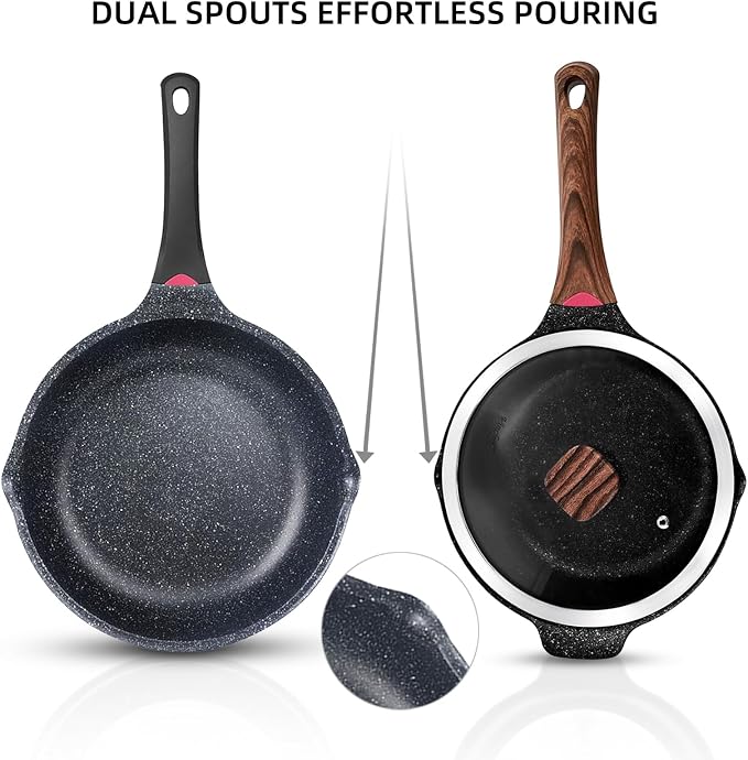 Vinchef 4QT Sauce Pan & 12.5IN Skillet Set with Lids, Nonstick,Black | Scratch-resistant PFAS-free nonstick, dishwasher-safe, induction-ready, stay-cool handles