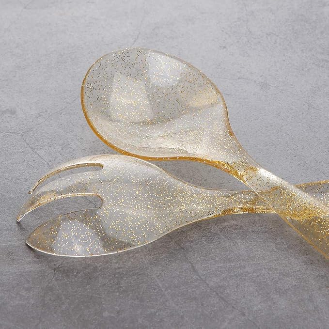 72pcs Gold Glitter Plastic Serving Utensils Set for Party &Buffet | 24 Serving Spoons(10"), 24 Forks (10")& 24 Tongs(6"), Clear Gold Disposable Serving Utensils for Weddings, Birthdays