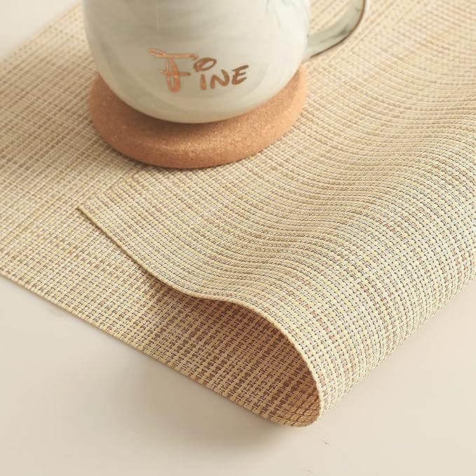 homEdge PVC Placemat, 4 PCS of Non-Slip Heat Resistant Place Mats, Washable Vinyl Placemats, Set of 4 –Beige