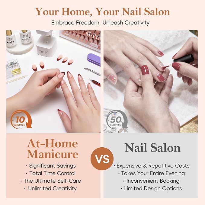 PEACECOLOR French Tip Press On Nails Kit - 150Pcs Long Almond 5 Colors Nail Tips Gel Nail Kit with U V Light Base & Top Coat Starter Kit Nail Glue Full Set Fake Nails DIY Gift for Women Girls Home