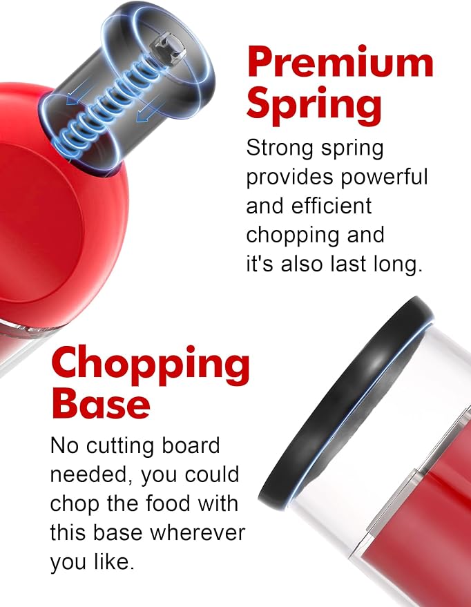 GDL Food Chopper, Manual Slap Vegetable Chopper Onion Dicer, Garlic Mincer | Hand Chopper for Onion Nut Pepper Celery Tomato, Easy & Safe Chopping, No BPA, Durable Stainless Steel Blade, Dishwasher Safe