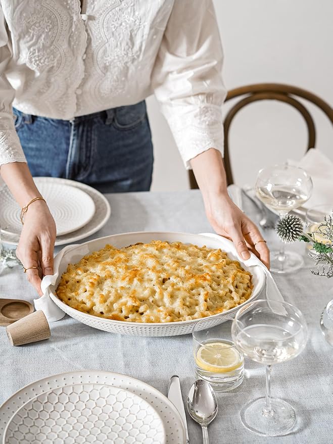 LE TAUCI Ceramic Serving Bowls Set of 2, Large Serving Dishes for Entertaining, 11.8 & 13.7 Inch Oval Serving platter, Salad Fruit Bowl, Pasta Bowls, Microwave & Dishwasher Safe - Arctic White