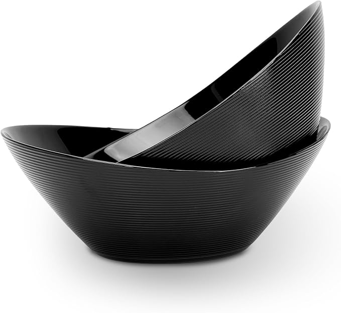 66 OZ Salad Bowl Set of 2, 10 Inch Black Opal Glass Oval | Ultra-thin lightweight serving dish with microwave & dishwasher safe design, perfect for salad, fruit and kitchen use