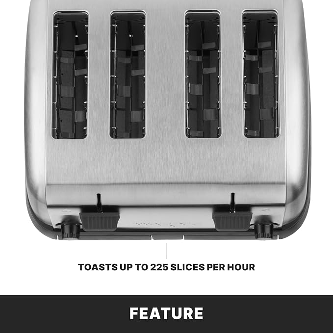 Waring 4-Slot Toaster with with Defrost Function | Professional Light-Duty Pop-Up Bread Toaster, with Defrost Function for Commercial Kitchens