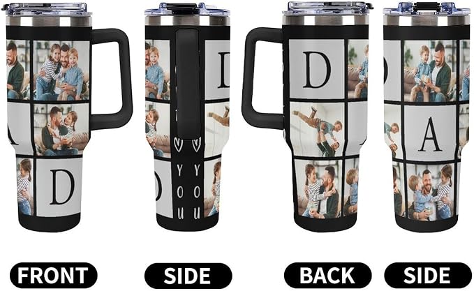 Personalized Tumbler Custom Vacuum Insulated Travel Mug Customizable Coffee Cup with Your Photos and Text Christmas Birthday Gift (Dad 02)