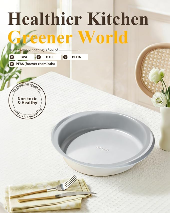 9 Inch Nonstick Round Cake Pan with Handle, Ceramic Coating PFOA PFAS PTFE Free, Aluminized Steel, Oven Safe 550°F, Dishwasher Safe, For Layer Cakes Cheesecakes and Brownies (Sunshine Cream)