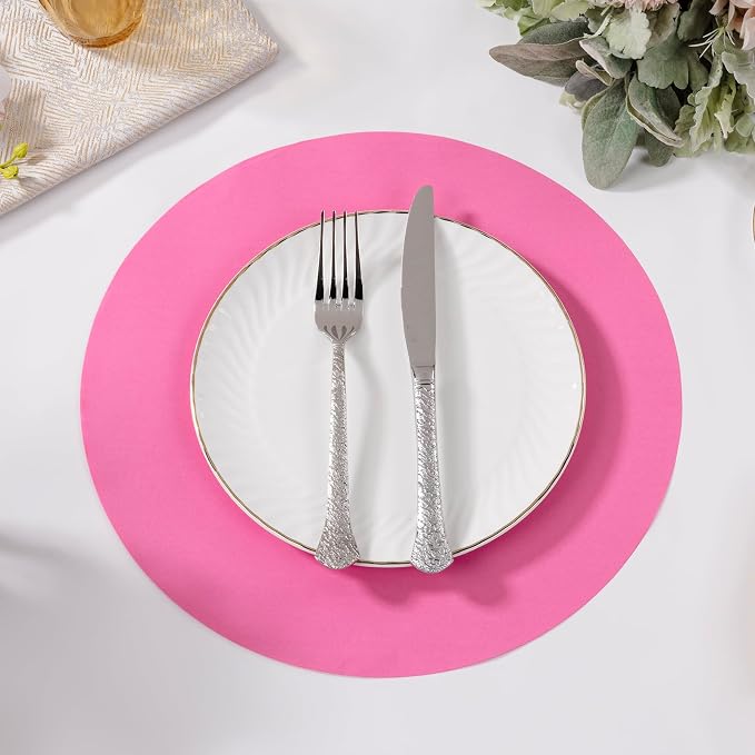 SHACOS 100 pcs Ultra Pink Round Disposable Placemats 13 inch Colored Paper Place Mats for Wedding Birthday Party Bridal Baby Shower Table Decoration