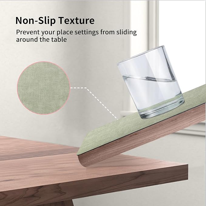 Maxpearl Faux Leather Placemats Set of 4, Easy to Clean, Light Green | Waterproof - Heat Resistant - Non Slip - Wipe Clean Dining Table Place Mats, Suitable for Indoor & Outdoor Use, 17''×12''