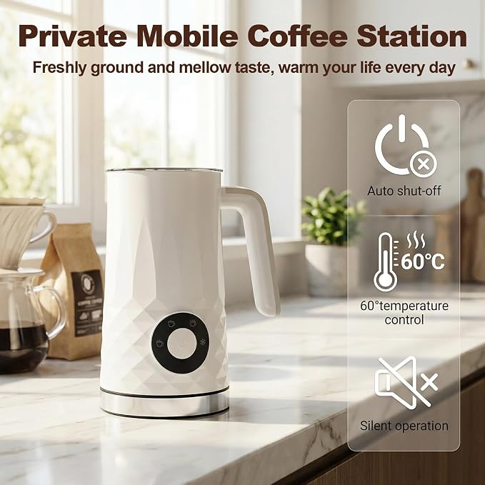 Milk Frother and Steamer, 4 in 1 Automatic Hot and Cold Foam Maker | 11.8oz Milk Warmer for Latte, Cappuccino, Hot Chocolate, Dishwasher Safe