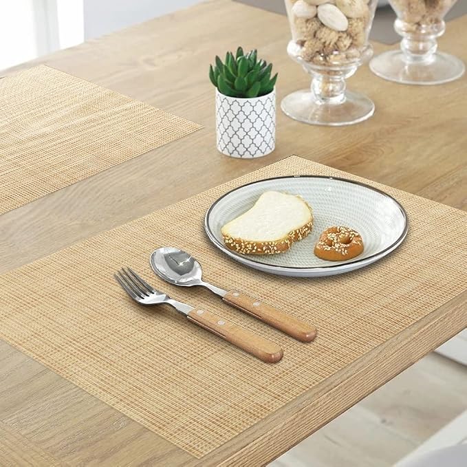 homEdge PVC Placemat, 4 PCS of Non-Slip Heat Resistant Place Mats, Washable Vinyl Placemats, Set of 4 –Beige