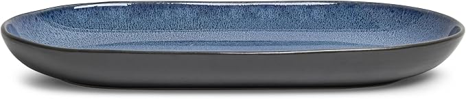 SANGO Resona Blue Serving Platters Set of 2, 14/12 Inch Stoneware Serving Dishes for Entertaining, Glossy Party Serving Trays with Reactive Glaze, Buffet Oval Platters for Bread, Appetizer, Cheese
