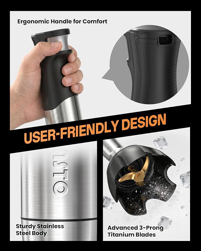 Gavasto Smart Immersion Blender, Hand Blender with Variable Telescopic Blending Rod & Stepless Speed Control, Powerful Handheld Blender with Smart Overload Protection for Smoothies, Puree, Baby Food