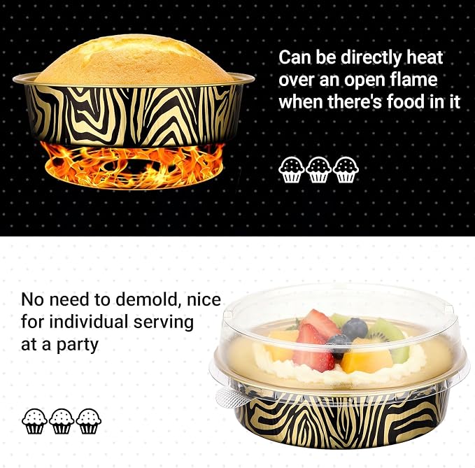 Beasea 7.3oz Cheesecake Pan with Lids, 20 Pack 4 Inch Round Aluminum Foil Disposable Tart Tins, Cupcake Container with Lids Mini Pie Tart Pans Baking Cups For Pizza Quiche - Tiger Stripes
