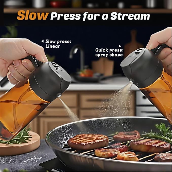 16oz/470ml Glass Olive Oil Sprayer for Cooking | 2 in 1 Oil Dispenser for Kitchen Spray and Pour, Premium Oil Bottle, Food-Grade Spray Bottle, for Salad, Air Fryer, BBQ
