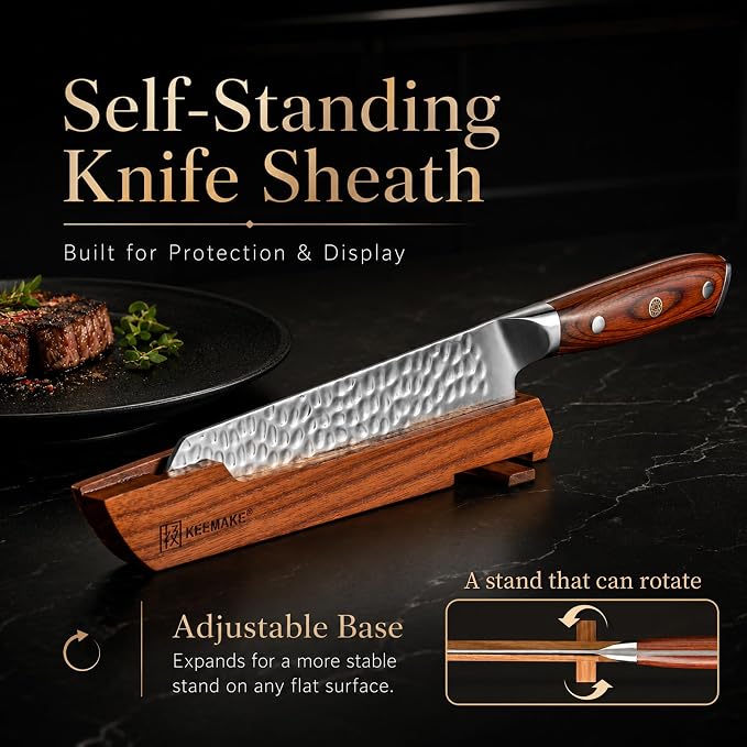 8" Damascus Chef Knife, VG10 Japanese Knife with Ash Sheath | Ultra Sharp 10° Edge Kiritsuke Kitchen Knife, 67 Layers Hand Forged Hammered Cooking Knife for Meat, Vegetable, Fruit, BBQ