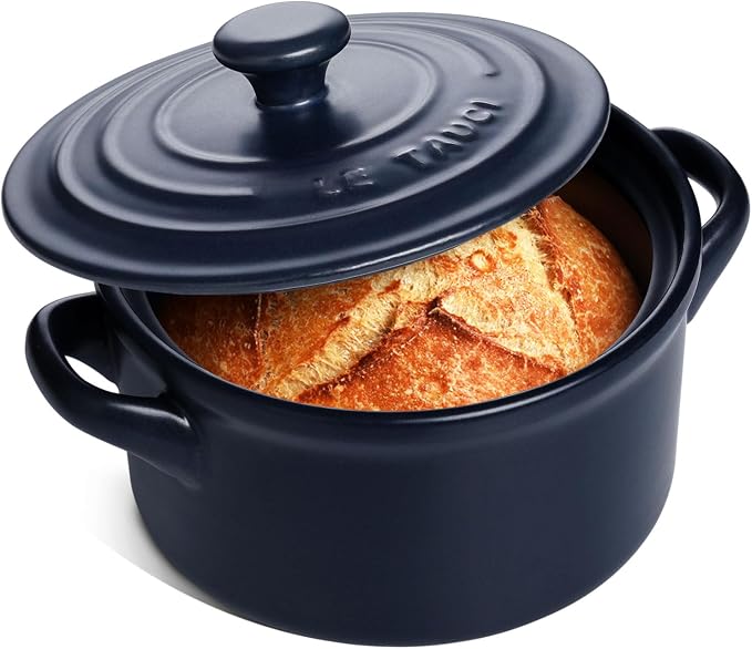 LE TAUCI 3 QT Ceramic Bread Baker with Lid for Sourdough, Covered Bread Baking Pot with Natural Steam Retention, High-Fired Stoneware, Oven Safe to 500°F, Midnight Blue
