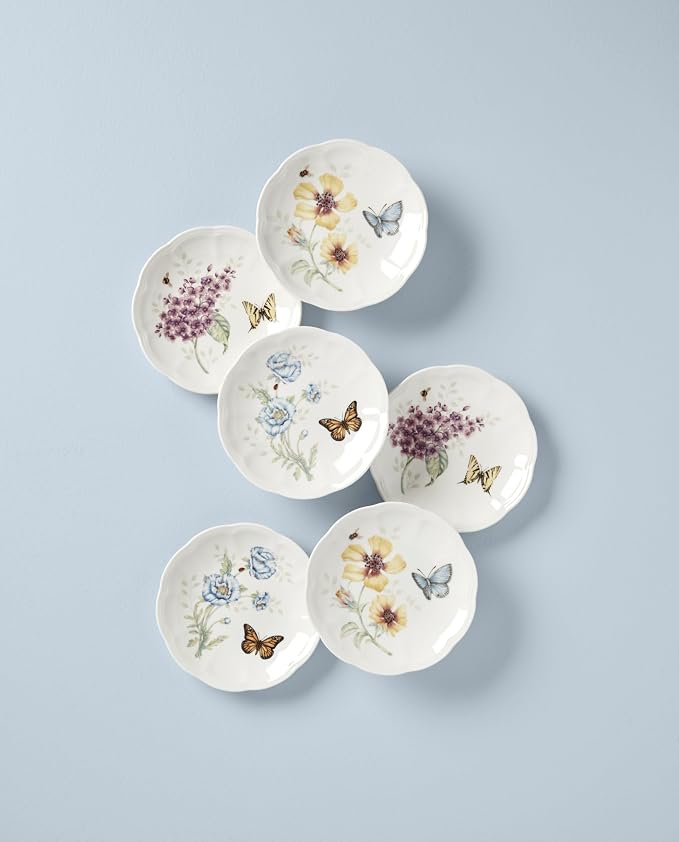 Lenox Butterfly Meadow 6-Piece Tidbit Plates, Dessert Plate Set for 6 | porcelain, dishwasher safe, microwave safe | also great as a appetizer plate for salad or bread, salad plates