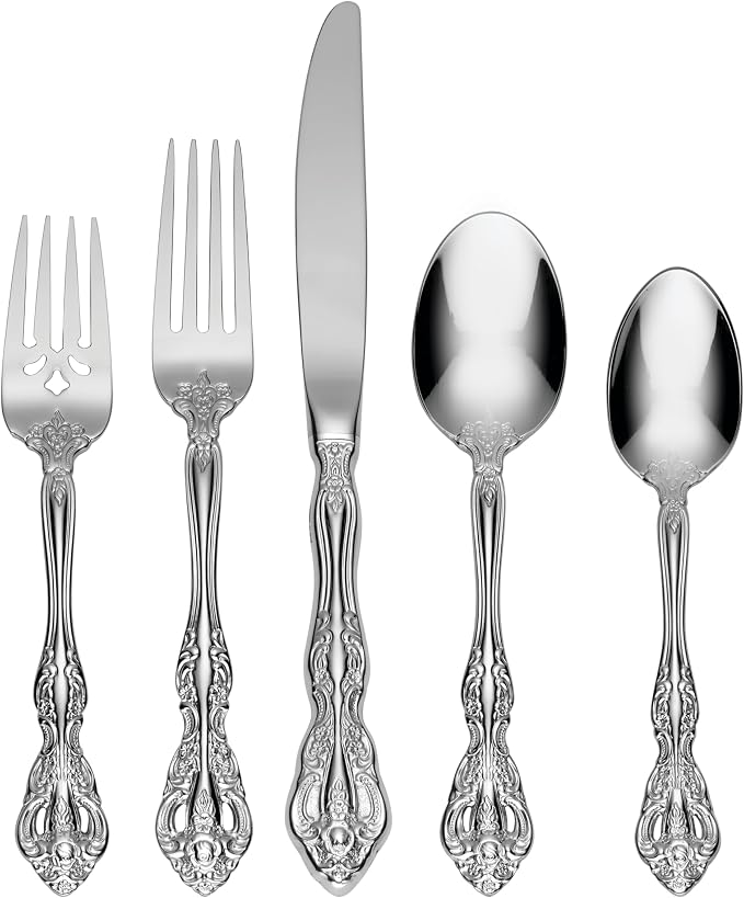 Oneida Michelangelo 5-Piece 18/10 Silverware Set for 1, Flatware | silver, dishwasher safe | includes knives, forks, and spoons | heavy duty, cutlery set, utensil set, wedding silverware