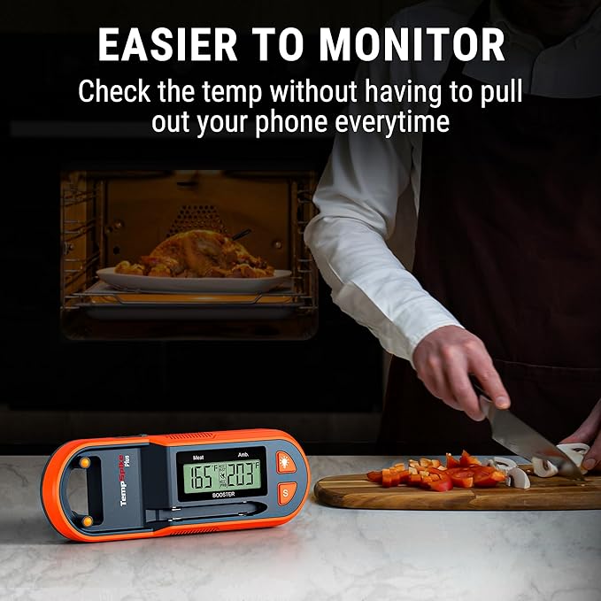 TempPro TempSpike 600ft Wireless Meat Thermometer with Ultra-Thinner Probe | Longer Range Bluetooth Meat Thermometer Wireless with LCD-Enhanced Booster for BBQ Grill Smoker Rotisserie Sous Vide