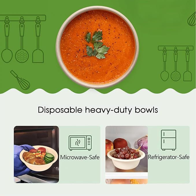 16 Oz Disposable Bowls Heavy Duty Small Paper Bowls made of 100% Compostable Heavy-duty Quality Natural Bagasse Biodegradable Bowls for Ice Cream, Dessert And Chili ect.[50 Pack]