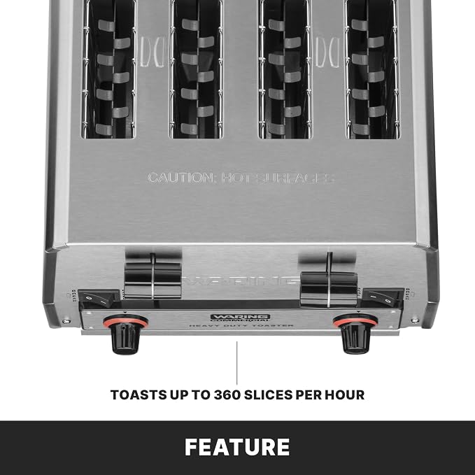 Waring 4-Slot Toaster with 380 Slices an Hour & 240V | Switchable Bread and Bagel Toaster, 380 Slices an Hour, Uniformly Toasts Bread, Bagels, Texas Toast, & Frozen Waffles, 240V