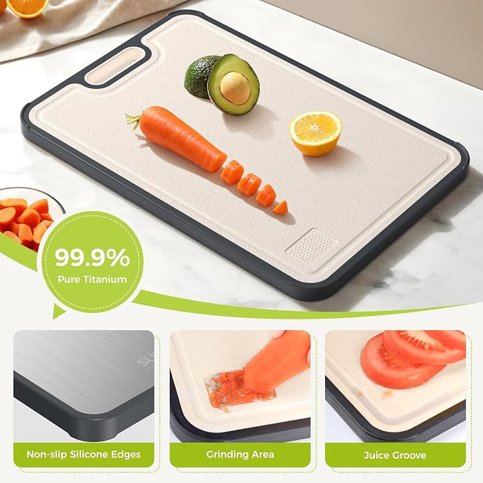 Titanium Cutting Board for Kitchen, Cutting Board Double Sided Food Grade, Pure Titanium/PP, Easy to Clean Large Size 16”×11”