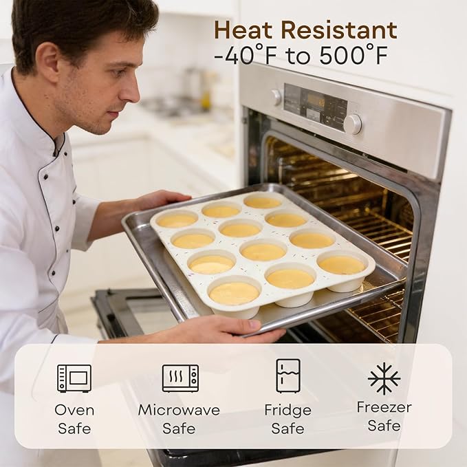 Silicone Muffin Pans for Baking,12 Cup Nonstick Cupcake Pan 2Pcs | Food-Grade Silicone Muffin Tin, Oven Dishwasher Freezer Safe Silicone Molds for Home Baking DIY, Cupcakes, Egg Bites