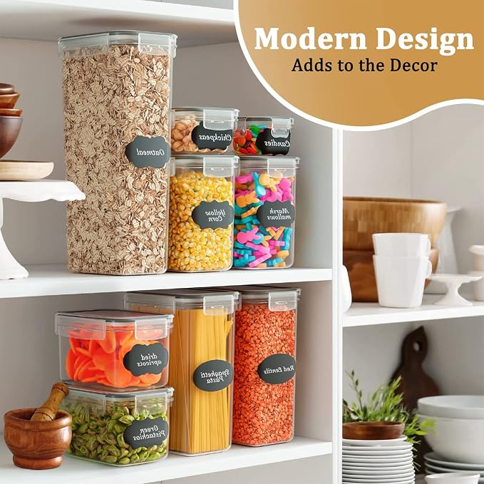 42pcs Airtight Containers, Clear Stackable Dry Food Storage | 42pk clear airtight containers with tight lids keep dry food fresh. Safe plastic, stackable for pantry kitchen storage