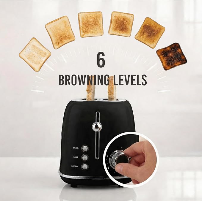Nostalgia Classic Retro 2-Slice Toaster- Vintage Design- Enamel Coated Steel Body- Wide Slots for all Breads- Crumb Tray, Cord Storage- Defrost,Cancel and Bagel Function & 6 Toasting Levels- Black