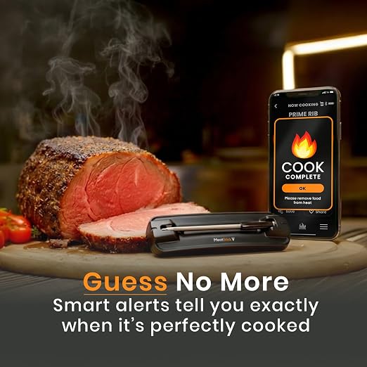 MeatStick V Prime WiFi Wireless Meat Thermometer, 1200°F 6-Sensor Probe | 50+ hr battery, dishwasher-safe probe, 900 ft+ Bluetooth range. For Grill, Smoker, Oven, Air Fryer, Sous Vide, BBQ