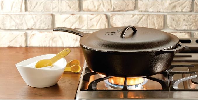 Lodge Cast Iron Covered Deep Skillet - Pre-Seasoned Deep Cast Iron Skillet with Lid - Heavy-Duty Family Size Frying Pan for Braising, Sautéing, Grilling & Everyday Cooking - 5 Quart