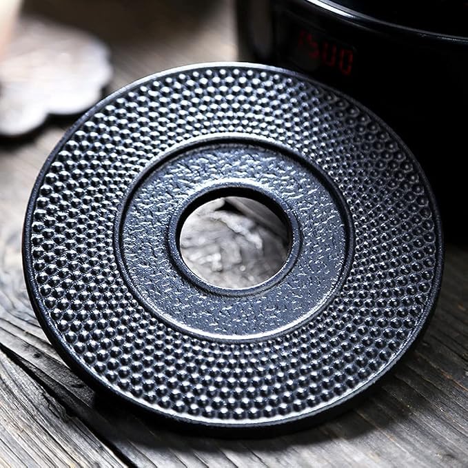 suyika Cast Iron Mat with Rubber Pegs/Feet for Japanese Tea Kettle Cast Iron Teapot Black Trivet 5.3in | For Japanese Tea Kettle, Cast Iron Teapot Trivet