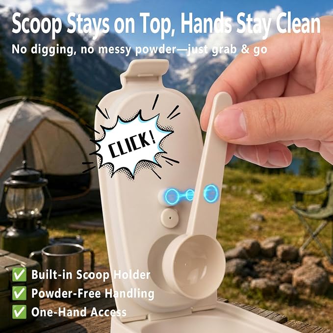 Airtight Coffee Canister with Scoop, 14oz Food Storage Container | Built-in Magnetic Scoop, BPA-Free, Portable with Carry Rope, for Ground Coffee, Beans, Sugar, Spices, Kitchen Pantry, 400ml