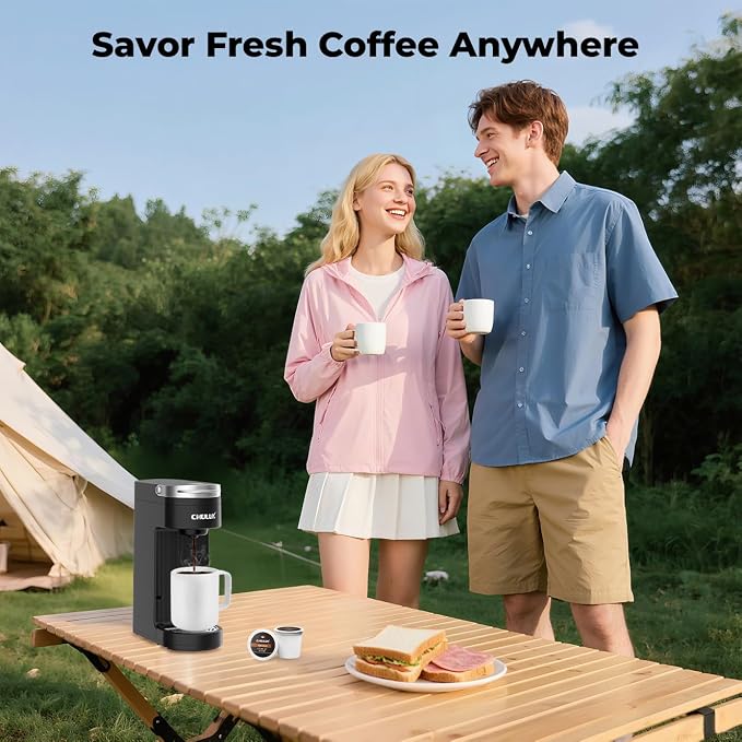 CHULUX Slim Single Serve Coffee Maker for K Cup, Fast Brewing, Matte Black | Rapid-Heating Boiler Tech, 4-Hole Needle for Richer Flavor, Adjustable Drip Tray for 7.3" Travel Mug, Food Grade Material