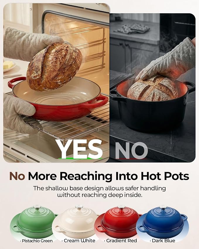 5QT Enameled Cast Iron Sourdough Bread Oven & Starter Kit, Red | Tight-fitting Dome Lid Helps Retain Steam, Baking Kit Supports Proofing, Scoring & Dough Transfer, Complete Artisan Bread Set