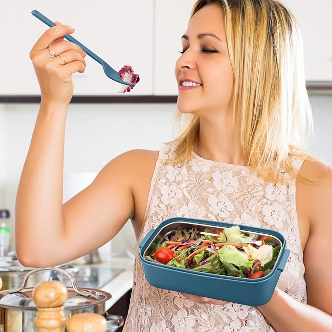 2-Tier Bento Lunch Box for Men & Adults with Insulated Lunch Bag | 50 OZ Large Capacity Bento Box with BPA-Free Utensils & Cup & Sauce Container, Leakproof, Microwave Safe for Work & Meal Prep